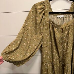 Polagram Floral Dress in Olive Green 3XL